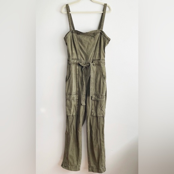 Free People Go West Utility Jumpsuit Moss green size large coverall cargo army L - Picture 7 of 15